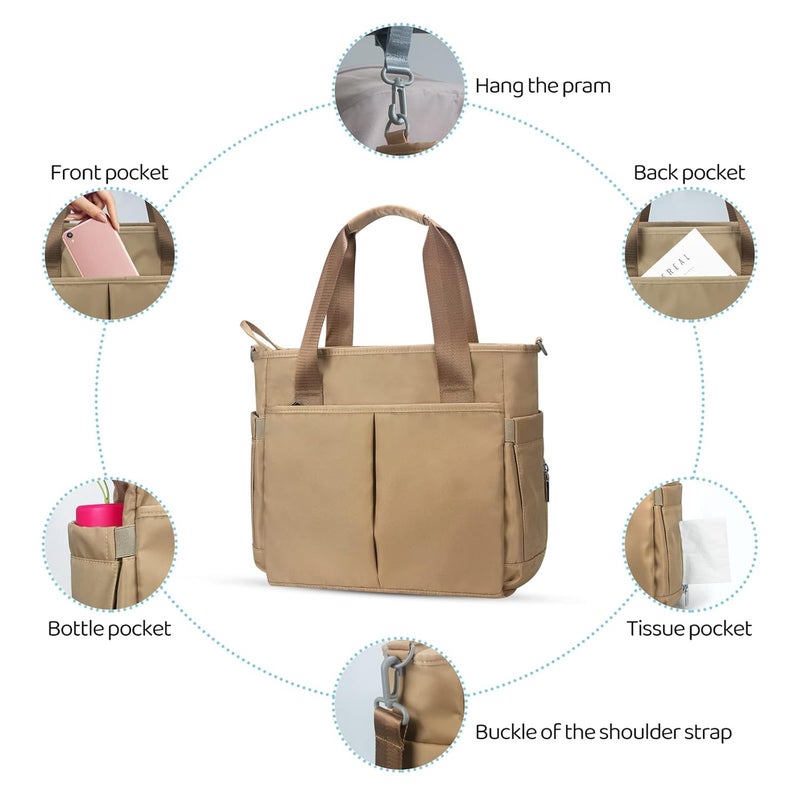 PHEBEN Store Diaper Bag Tote Satchel Waterproof Messenger Baby Diaper Bags for Mom and Dad Multifunction Medium Travel Tote Bags (Khaki) - Image 4